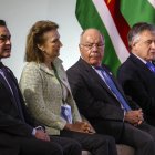 Los ministros de Relaciones Exteriores de Paraguay, Rubén Ramírez (i); de Argentina, Diana Mondino (2i) y Uruguay, Omar Paganini, (d), participan de la reunión previa a la cumbre de jefes de Estado del Mercosur, este domingo en Asunción (Paraguay).