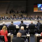 Jefes de Estado participan durante una reunión de la OTAN este jueves en el Centro de Convenciones Walter E. Washington en Washington (EE.UU.).