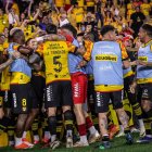 Los jugadores de Barcelona en una celebración de gol en Copa Libertadores