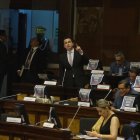 Proceso. Jorge Peñafiel, legislador interpelante, de Construye, durante su presentación de alegatos contra Wilman Terán y Maribel Barreno.
