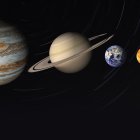 Los planetas Tierra, Marte, Júpiter, Saturno y Venus.