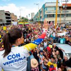 La opositora María Corina Machado durante un mitin político previo a las elecciones venezolanas.