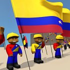 Imagen referencial generada con inteligencia artificial de personajes de Roblox en una protesta con banderas de Venezuela