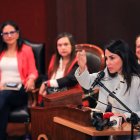 La presidenta de la Revolución Ciudadana, Luisa González, en la reunión de las izquierdas.