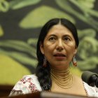 La dirigente indígena Pacha Terán en una intervención ante la Asamblea Nacional.