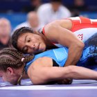 Lucía Yépez en el combate que la catapultó a las semifinales de este miércoles 7 de agosto.