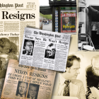 En la entrada del antiguo edificio del diario The Washington Post se veía un cuadro de tamaño natural con la portada de la edición del 9 de agosto de 1974.