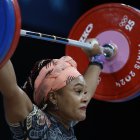 Paris (France), 10/08/2024.- Neisi Patricia Dajomes Barrera of Ecuador competes in the Women 81kg category of the Weightlifting competitions in the Paris 2024 Olympic Games, at the South Paris Arena in Paris, France, 10 August 2024. (Francia) EFE/EPA/MAST IRHAM