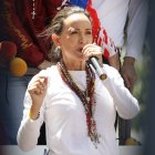Fotografía del 3 de agosto de 2024 de la líder opositora venezolana María Corina Machado en un acto en Caracas (Venezuela).