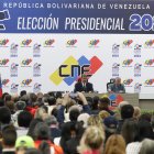El presidente de Venezuela, Nicolás Maduro habla luego de ser proclamado presidente reelecto.