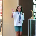 La medallista olímpica de marcha Glenda Morejón participó en un conversatorio de una de las marcas privadas que la auspician en la capital.