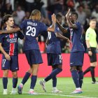 Los jugadores de PSG celebran uno de los goles conseguidos ante Montpellier, en la fecha 2 de la Ligue 1