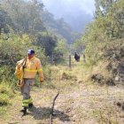 Bomberos de la zona centro del país trabajan en el incendio forestal.