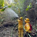 Bomberos de la zona centro del país trabajaron en la extinción del incendio.