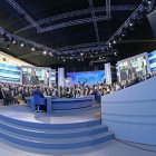 Imagen de archivo de un plató de la televisión publica rusa donde se emitía una intervención del presidente ruso, Vladimir Putin.