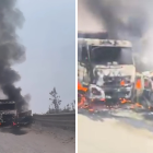 Registro. En redes sociales se evidenció los daños a medios de transporte en plena vía.