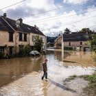 Así se observan las inundaciones en Tresmes, Seine-et-Marne departmento de Ile-de-France, Francia.