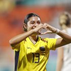 l festejo de la volante tricolor Caprice Chiuchiolo, quien marcó dos goles en la victoria 4-0 ante Nueva Zelanda, que selló la clasificación a los cuartos de final.