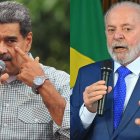 El presidente de Venezuela, Nicolas Maduro (i) y al presidente de Brasil, Luiz Inácio Lula da Silva.