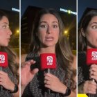 La periodista se observa nerviosa durante toda la transmisión en las afueras del estadio de Barcelona SC.