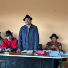 El 29 de octubre, Leonidas Iza y otros dirigentes del Consejo de Gobierno de la Conaie, en la asamblea provincial del Movimiento Indígena Campesino de Cotopaxi.