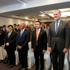 El presidente Daniel Noboa estuvo acompañado del mandatario de Portugal, Marcelo Rebelo de Sousa, (i) y el rey Felipe VI de España (d).
