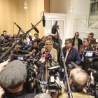 La líder de extrema derecha, Marine Le Pen, después de una audiencia en un juicio sobre la supuesta creación de empleos falsos.