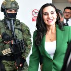 La vicepresidenta Verónica Abad durante el receso de la audiencia en el Complejo Judicial habló con los medios de comunicación