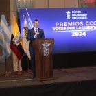 Miguel Ángel González, presidente de la Cámara de Comercio de Guayaquil, durante su intervención.