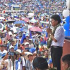 El expresidente de Bolivia Evo Morales (2006-2019), habla durante un evento este miércoles, en el estadio de Chimoré (Bolivia).
