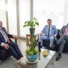 Desde la der: Mario Godoy, presidente de la Judicatura, en una reunión con Henry Gaibor, director de la Judicatura de Pichincha, y Fabián Fabara, presidente de la Corte de Justicia de Pichincha, el 17 de diciembre de 2024,