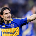 Edinson Cavani en la celebración de gol con la camiseta de Boca Juniors