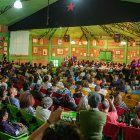 Simpatizantes e integrantes del Ejército Zapatista de Liberación Nacional (EZLN), participan durante el encuentro "Resistencia y Rebeldía" este sábado, en el municipio San Cristobal de las Casas, en el estado de Chiapas (México).