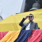 El presidente Daniel Noboa en el balcón del Palacio de Carondelet, este domingo 5 de enero del 2025.