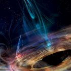 En esta representación artística una corriente de materia sigue a una enana blanca que orbita en el interior del disco de acreción que rodea al agujero negro supermasivo de 1ES 1927. Fotografía facilitada por Aurore Simonnet/Universidad Estatal de Sonoma. EFE