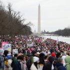 Washington (United States), 18/01/2025.- Participants in the People"s March, a rally opposing the incoming Trump administration, march to the Lincoln Memorial in Washington, DC, USA, 18 January 2025. The rally comes two days before the inauguration of President-elect Donald Trump, who defeated Joe Biden to become the 47th president of the United States. (Estados Unidos) EFE/EPA/ALLISON DINNER
