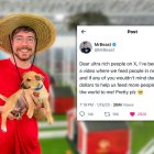 El tweet de MrBeast en donde pide a las personas más ricas del mundo ayudarlo con un millón de dólares.