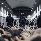 San Salvador. En la foto distribuida en la red X por el presidente Bukele, se ve a presos junto a guardias.