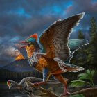 Reconstrucción de la vida del ave jurásica Baminornis zhenghensis de la fauna de Zhenghe. Fotografía facilitada por Zhao Chuang. EFE