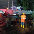 Personal de la Empresa Pública de Parques ejecutó tareas para retirar el árbol de la vía, la noche del martes 18 de febrero.