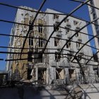 Un hospital dañado tras un ataque con un dron ruso en Odesa el 19 de febrero de 2025, en medio de la invasión rusa de Ucrania.