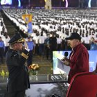 El presidente Daniel Ortega, su esposa, la vicepresidenta Rosario Murillo, y el comandante de la Policía Francisco Javier Díaz Madriz en su ceremonia de juramentación.