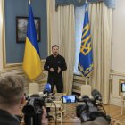 KYIV (Ukraine), 15/03/2025.- Ukrainian President Volodymyr Zelensky speaks at a press conference in Kyiv, Ukraine, 15 March 2025. President Zelensky informed journalists about the situation in Ukraine and the frontline, as well as the negotiations about a ceasefire. (Rusia, Ucrania, Kiev) EFE/EPA/STRINGER