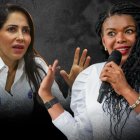 Paola Cabezas, asambleísta reelecta de la Revolución Ciudadana; y la candidata a la Presidencia, Luisa González.