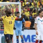 Enner Valencia de Ecuador celebra su gol, en un partido de las eliminatorias sudamericanas para el Mundial de 2026 entre la Tri y Venezuela