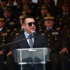 El presidente-candidato Daniel Noboa en un evento de la Policía Nacional.