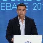 El candidato presidente, Daniel Noboa, durante el debate para la segunda vuelta electoral.