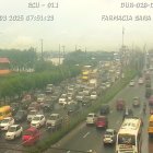 En el sentido Guayaquil - La Puntilla del Puente de la Unidad Nacional se registró una alta congestión vehicular, la mañana de este jueves 3 de abril.