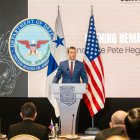 El secretario de Defensa de Estados Unidos, Peter Hegset, habla durante la Conferencia de Seguridad Centroamericana (Centsec) este miércoles 9 de abril de 2025, en Ciudad de Panamá (Panamá).
