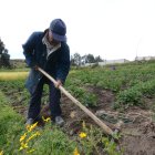 Un pequeño producto realiza trabajos en su finca.